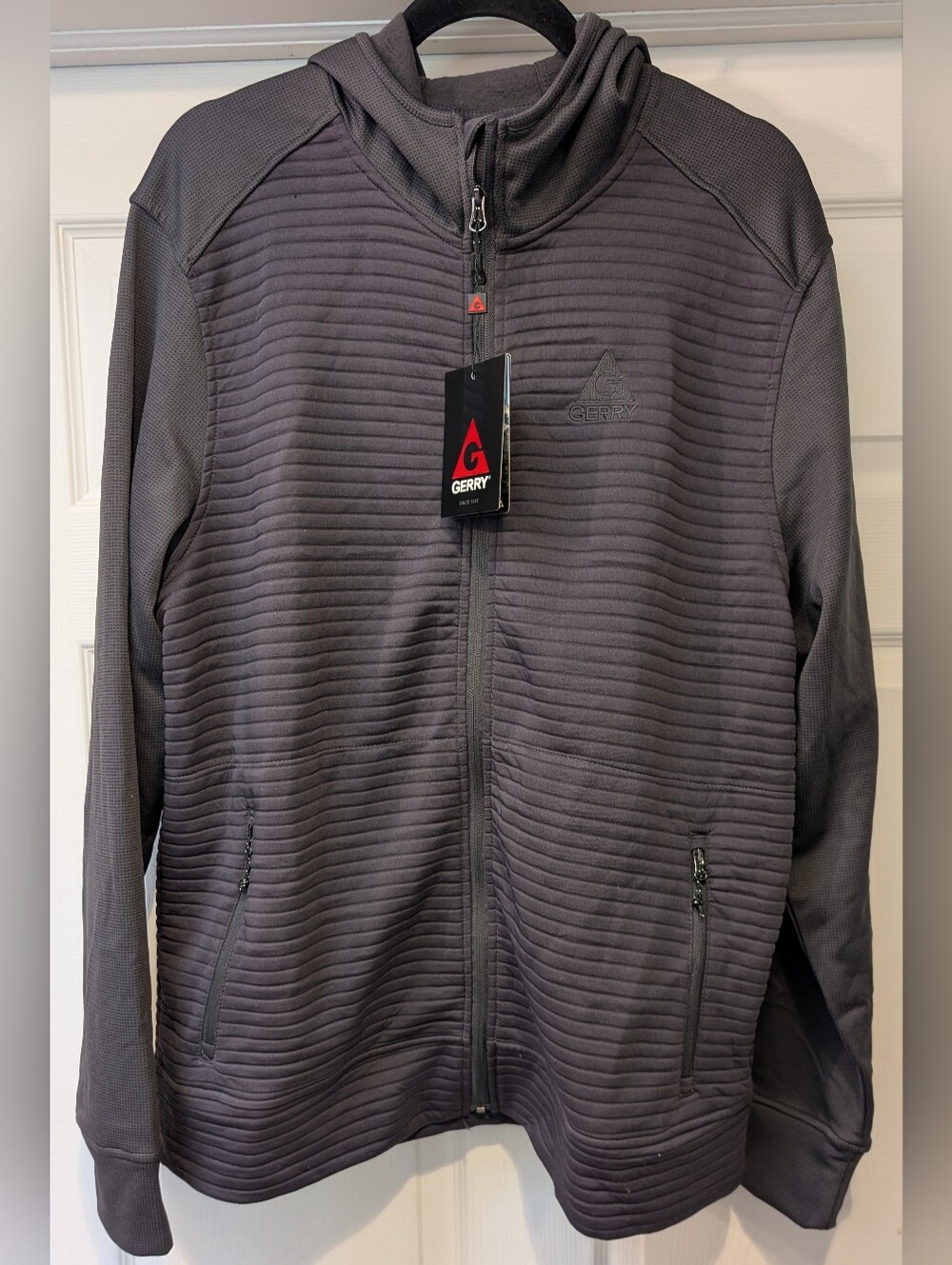 NEW! Gerry Men's Charcoal Slate Gray Full Zip Quilted Ribbed Hoodie Size XL NWT
